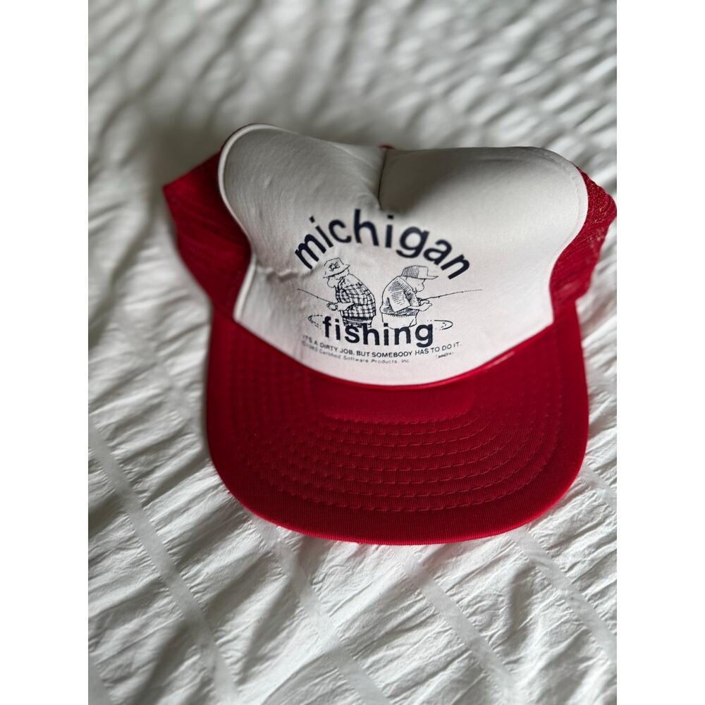 Vintage Michigan Fishing Trucker Hat “It’s a dirty job” Outdoor Adjustable 1983